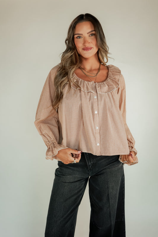 THANKFUL IN GINGHAM BLOUSE