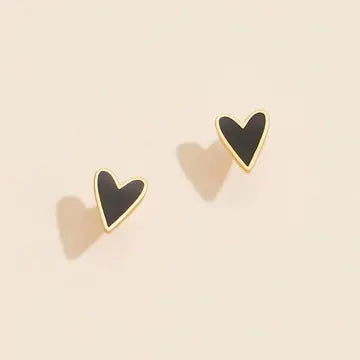 HEART STUD EARRINGS | BLACK