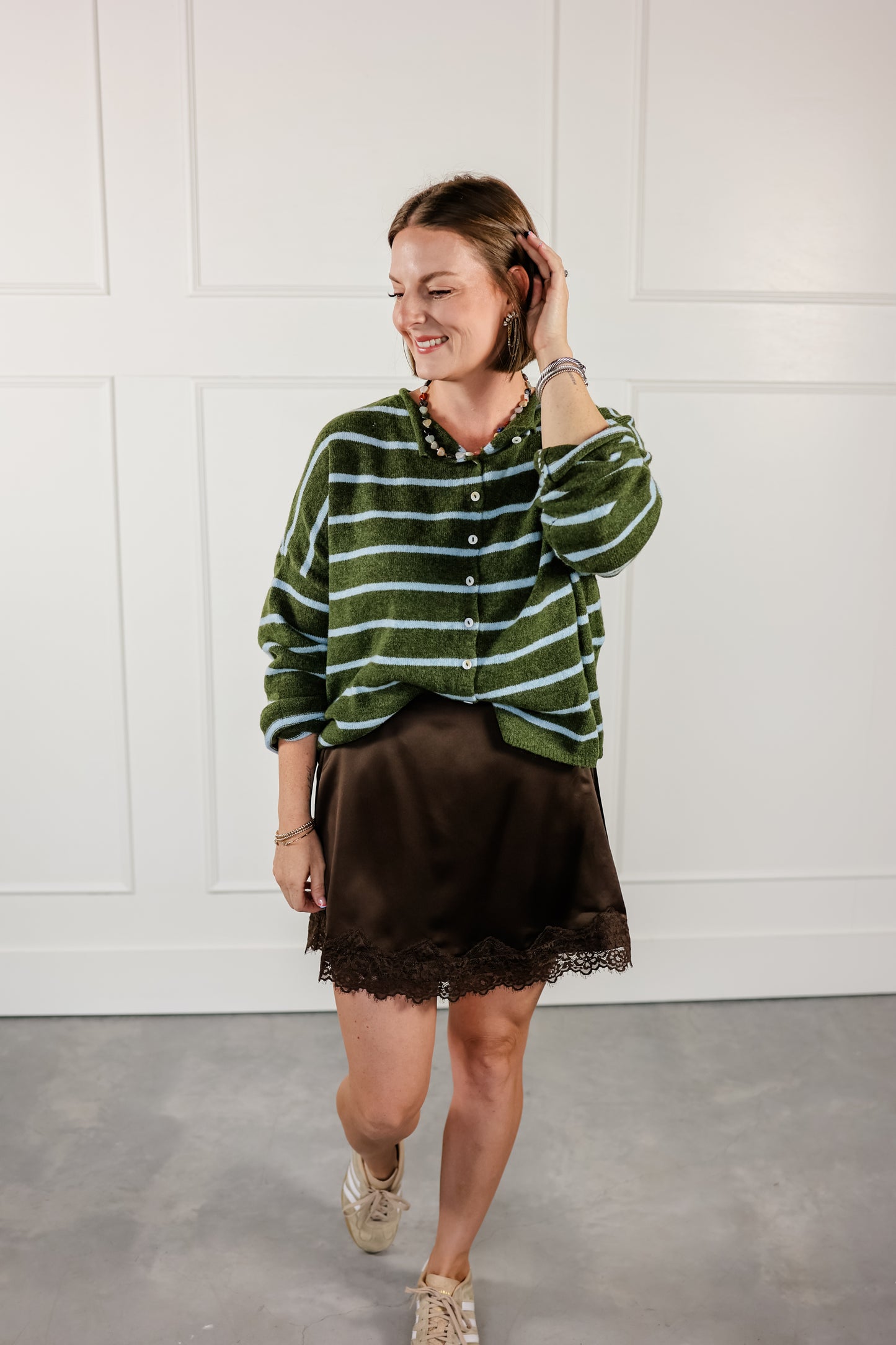 THE MARLOWE CARDIGAN | OLIVE-BLUE