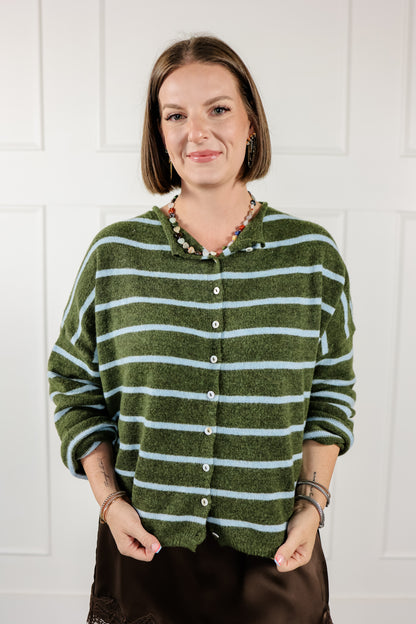 THE MARLOWE CARDIGAN | OLIVE-BLUE