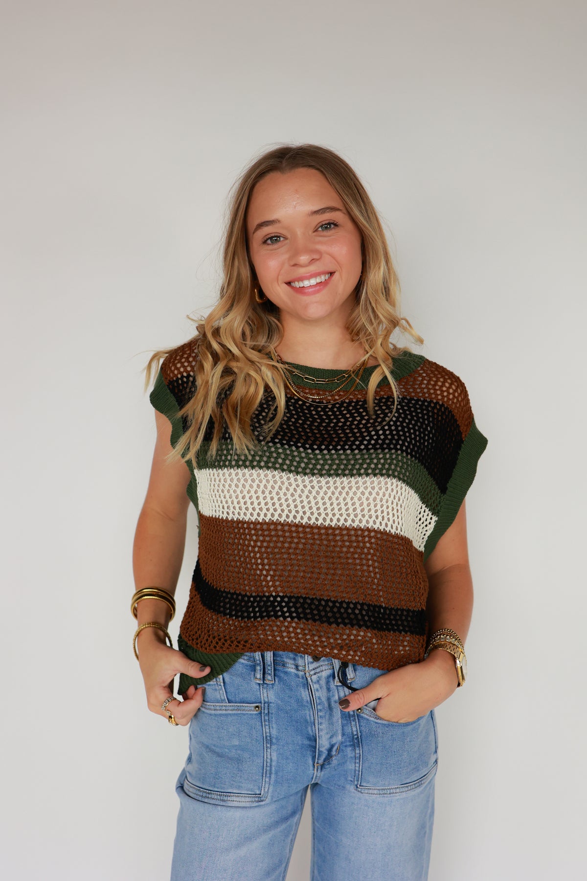 THE OLIVE COLOR BLOCK SLEEVELESS TOP