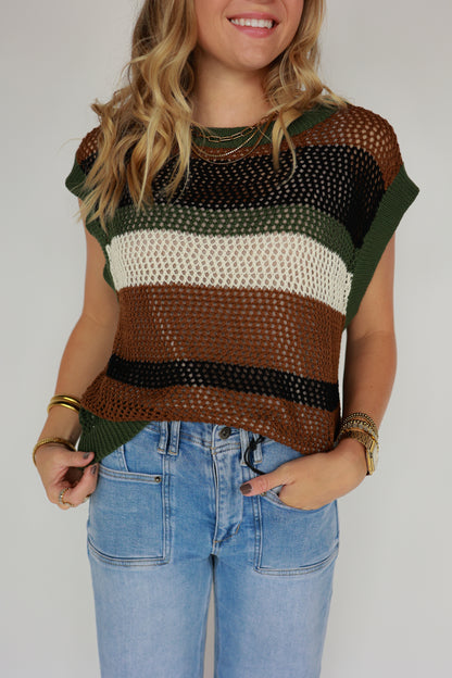 THE OLIVE COLOR BLOCK SLEEVELESS TOP