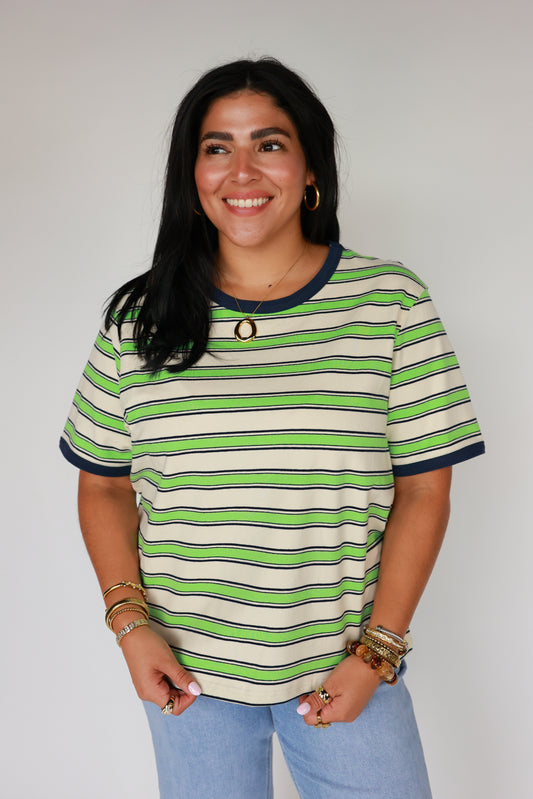THE GREEN + NAVY STRIPED TOP