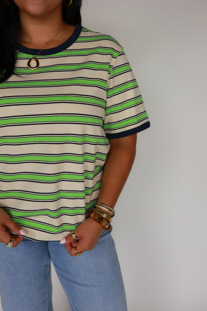 THE GREEN + NAVY STRIPED TOP