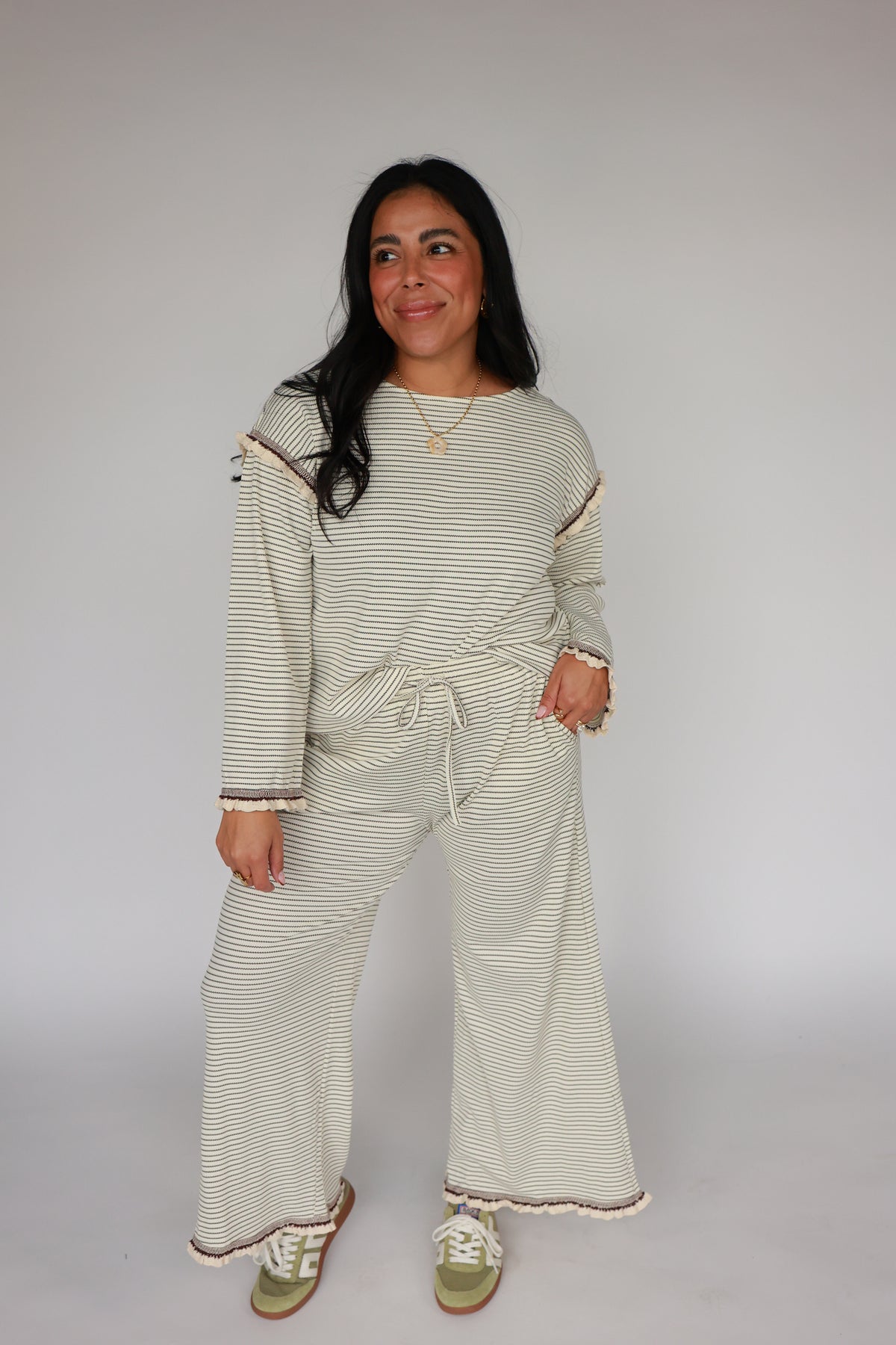 THE CREAM + BROWN STRIPE SET | TOP ONLY