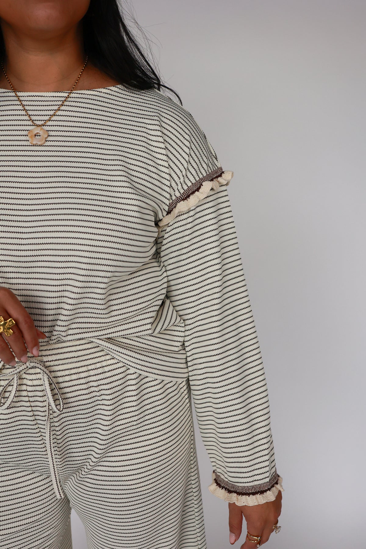 THE CREAM + BROWN STRIPE SET | TOP ONLY