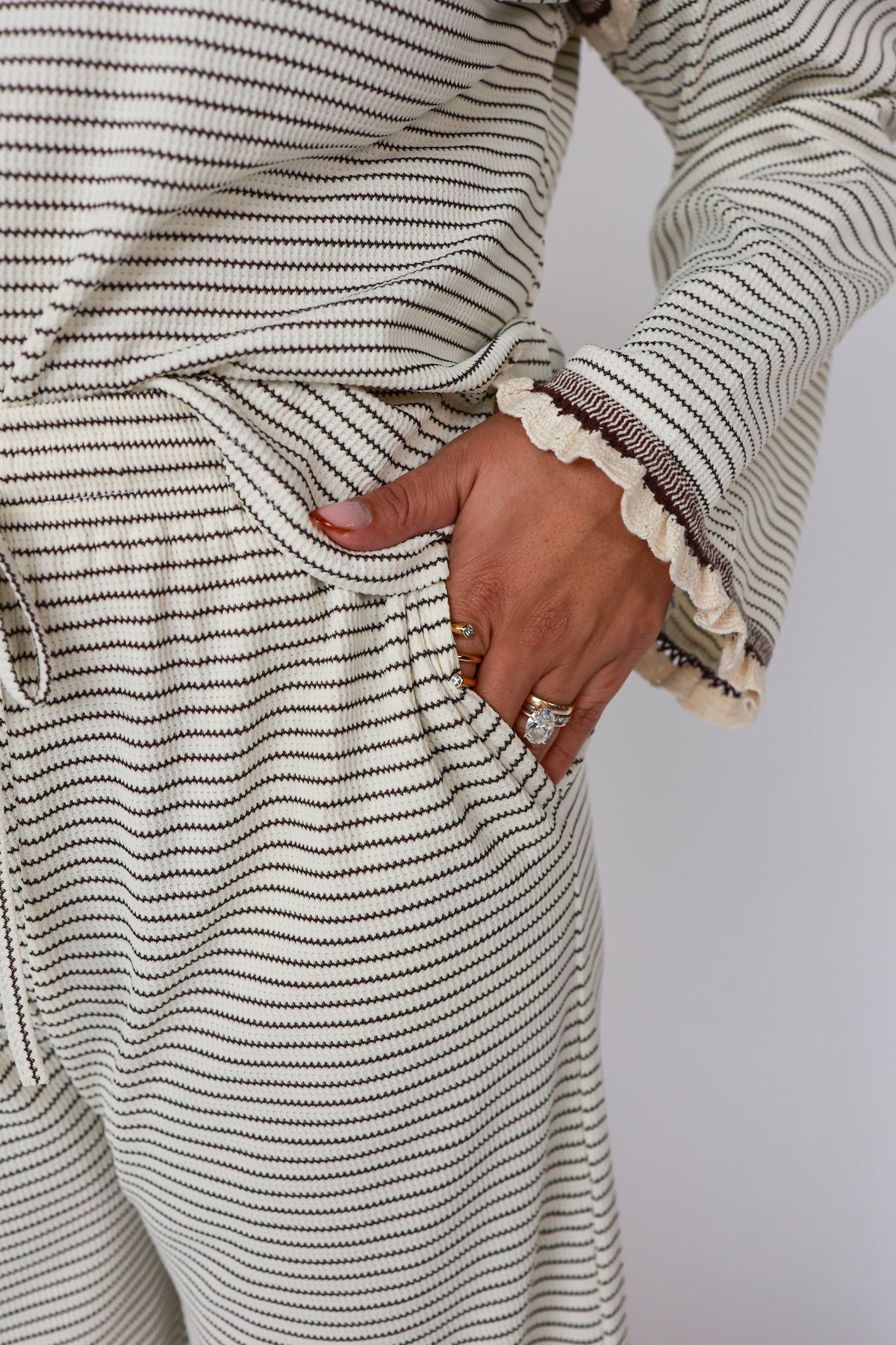 CREAM + BROWN STRIPED SET | BOTTOMS ONLY