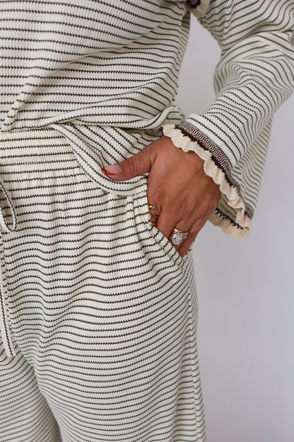 CREAM + BROWN STRIPED SET | BOTTOMS ONLY