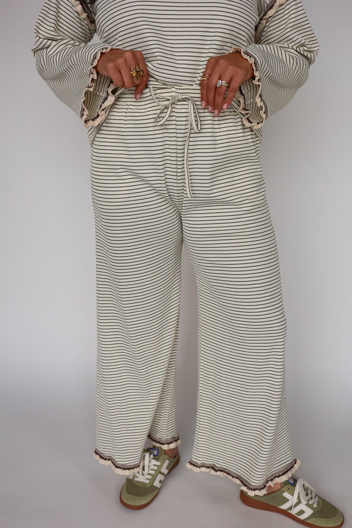 CREAM + BROWN STRIPED SET | BOTTOMS ONLY