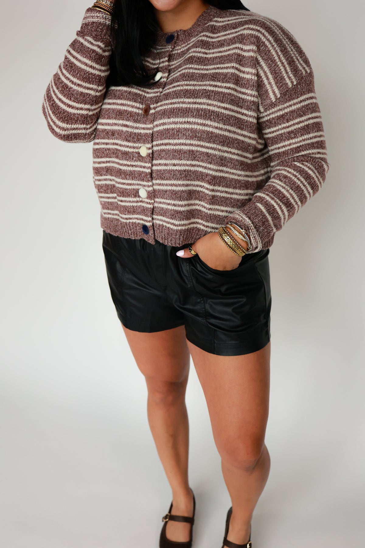 THE LEATHER SMOCKED WAIST SHORTS