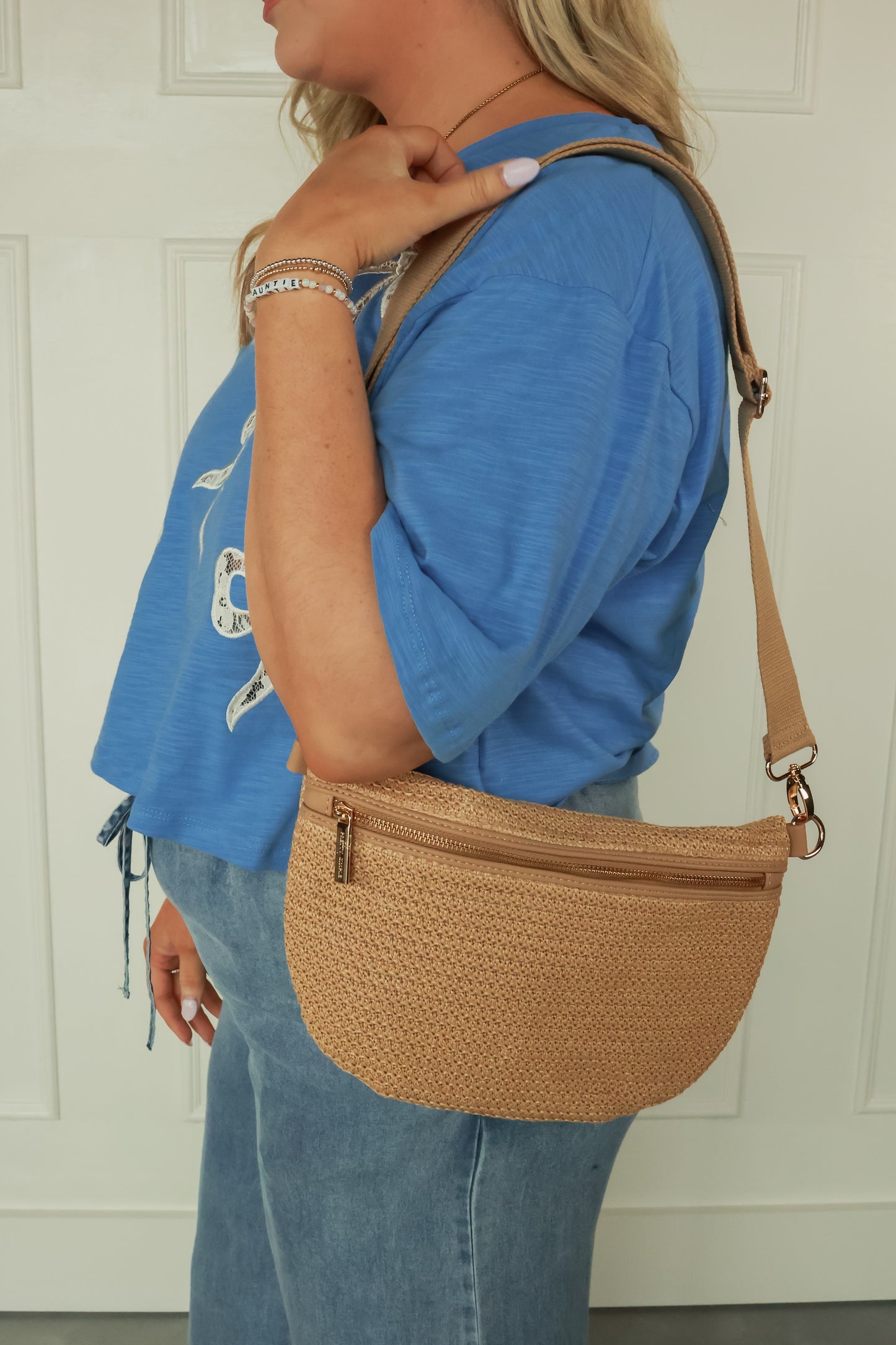 THE RACHEL RAFFIA WESTLYN BUM BAG | TAN