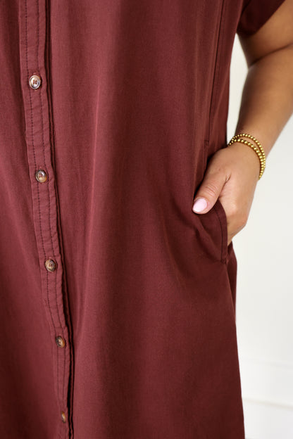 RED WINE BUTTON DOWN DRESS