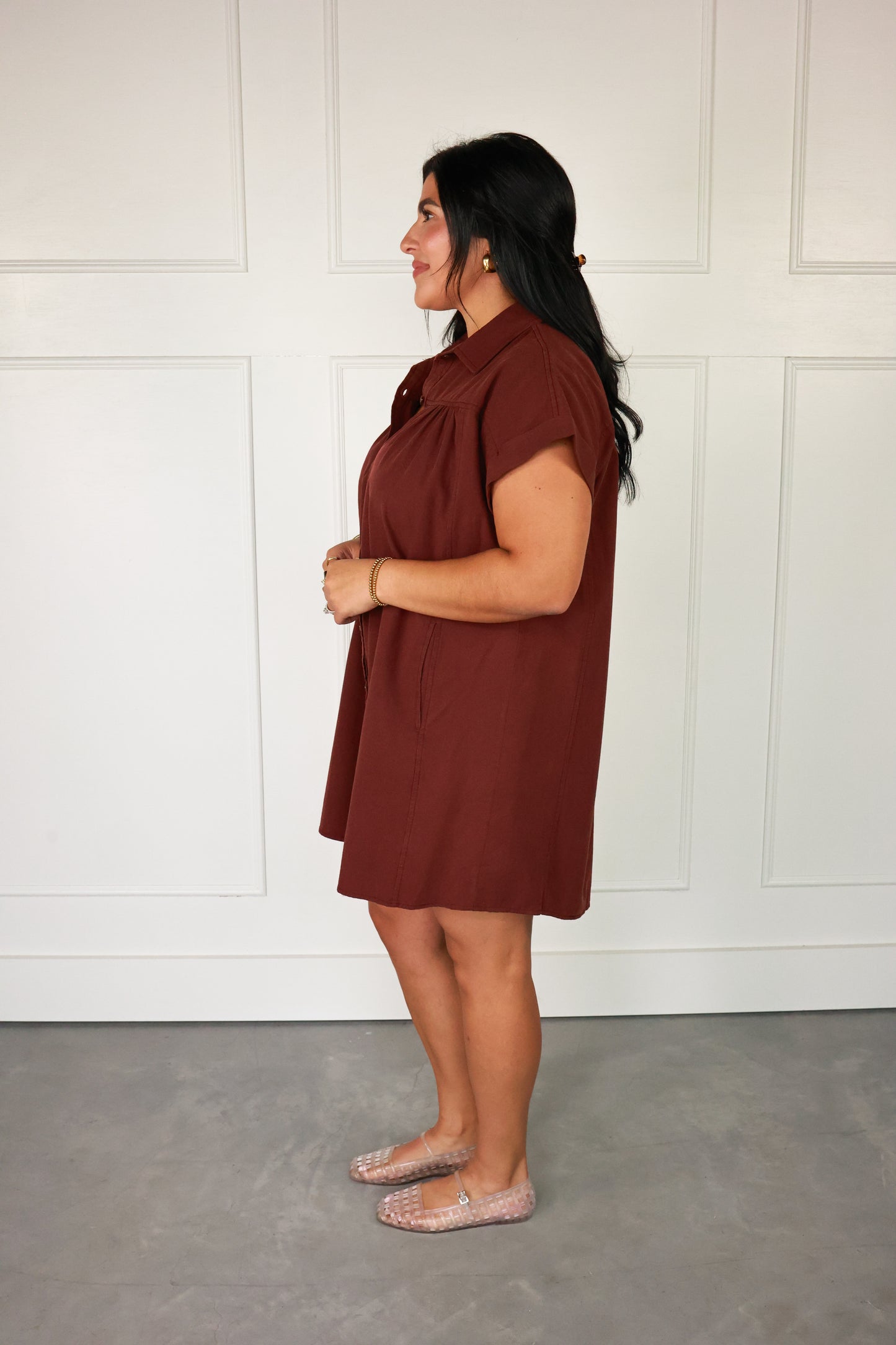 RED WINE BUTTON DOWN DRESS