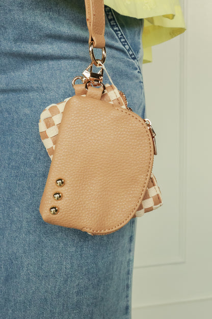 THE WONDERLUST WOVEN DUAL POUCH WRISTLET | TAN CHECKERED
