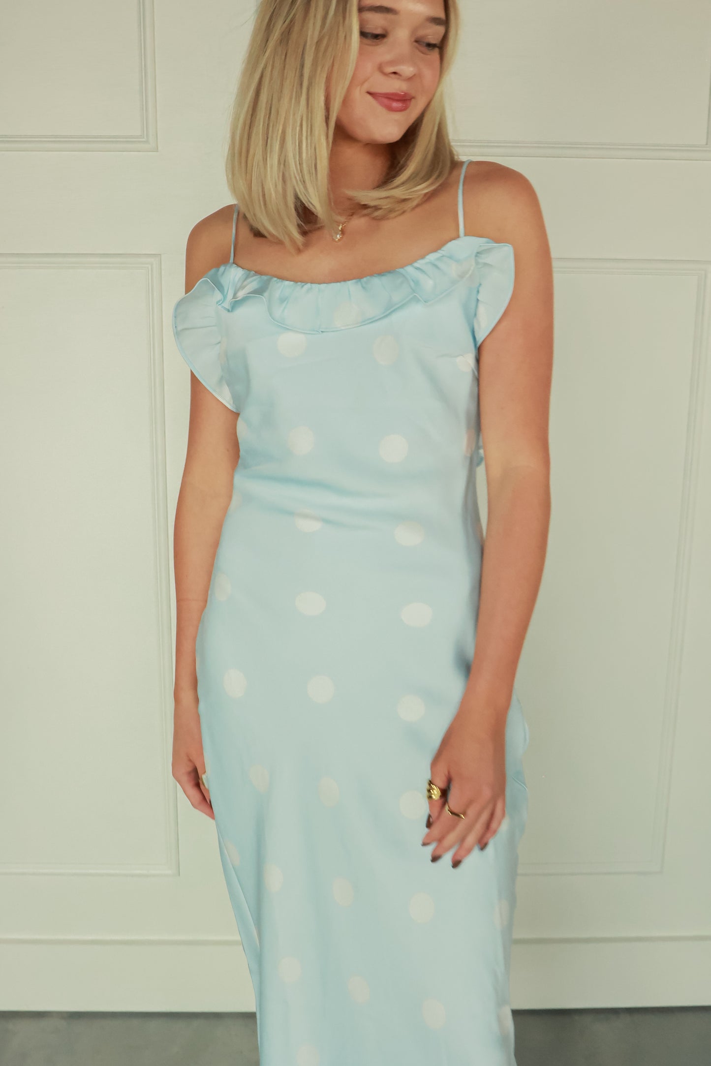 THE POLKA DOT SATIN MIDI DRESS