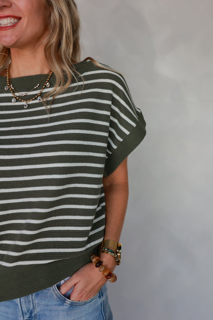 THE EASY KNIT STRIPE TOP | OLIVE