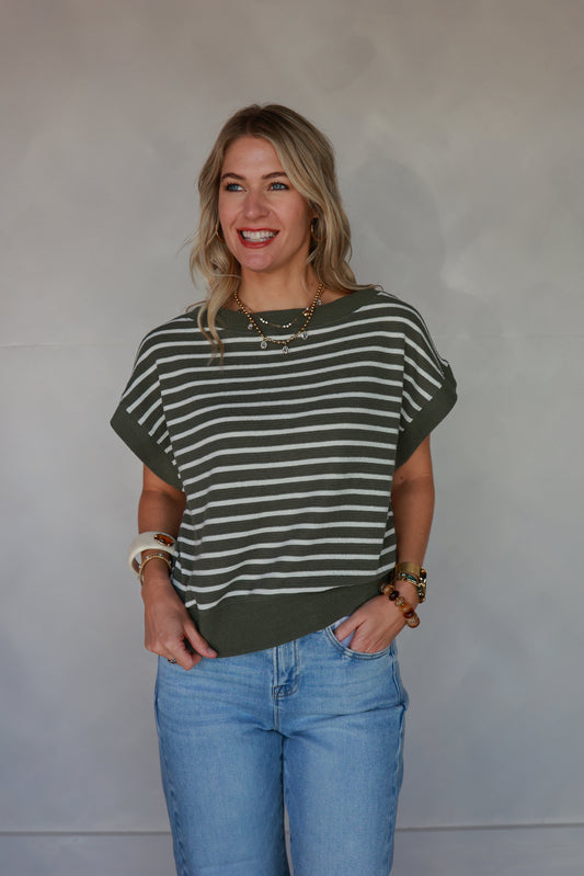 THE EASY KNIT STRIPE TOP | OLIVE