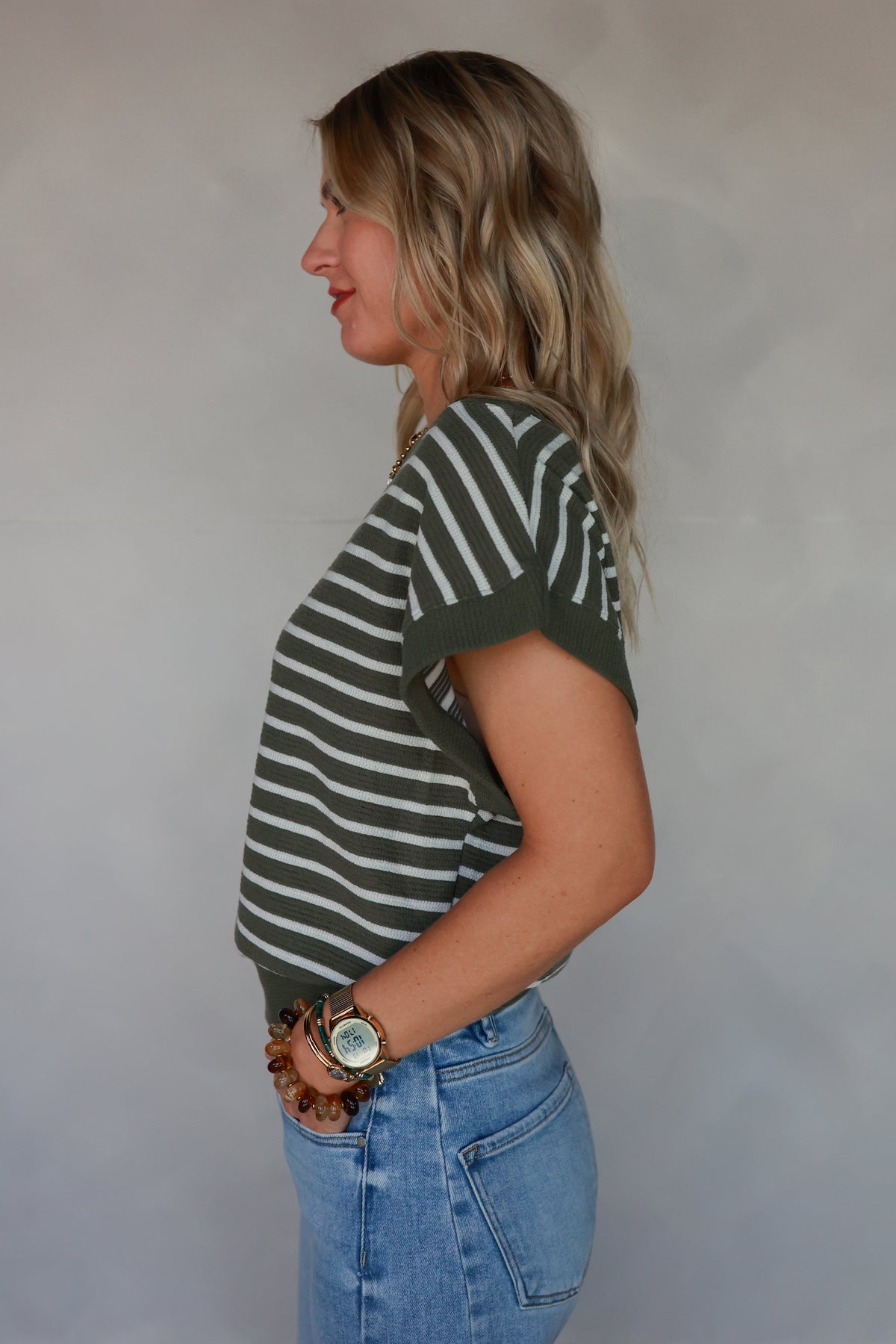 THE EASY KNIT STRIPE TOP | OLIVE