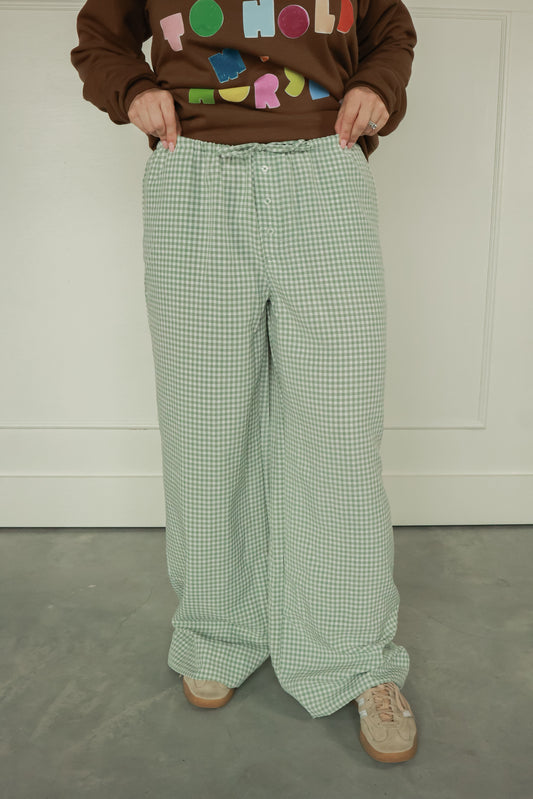 SAGE SWEET HEART GINGHAM PANTS