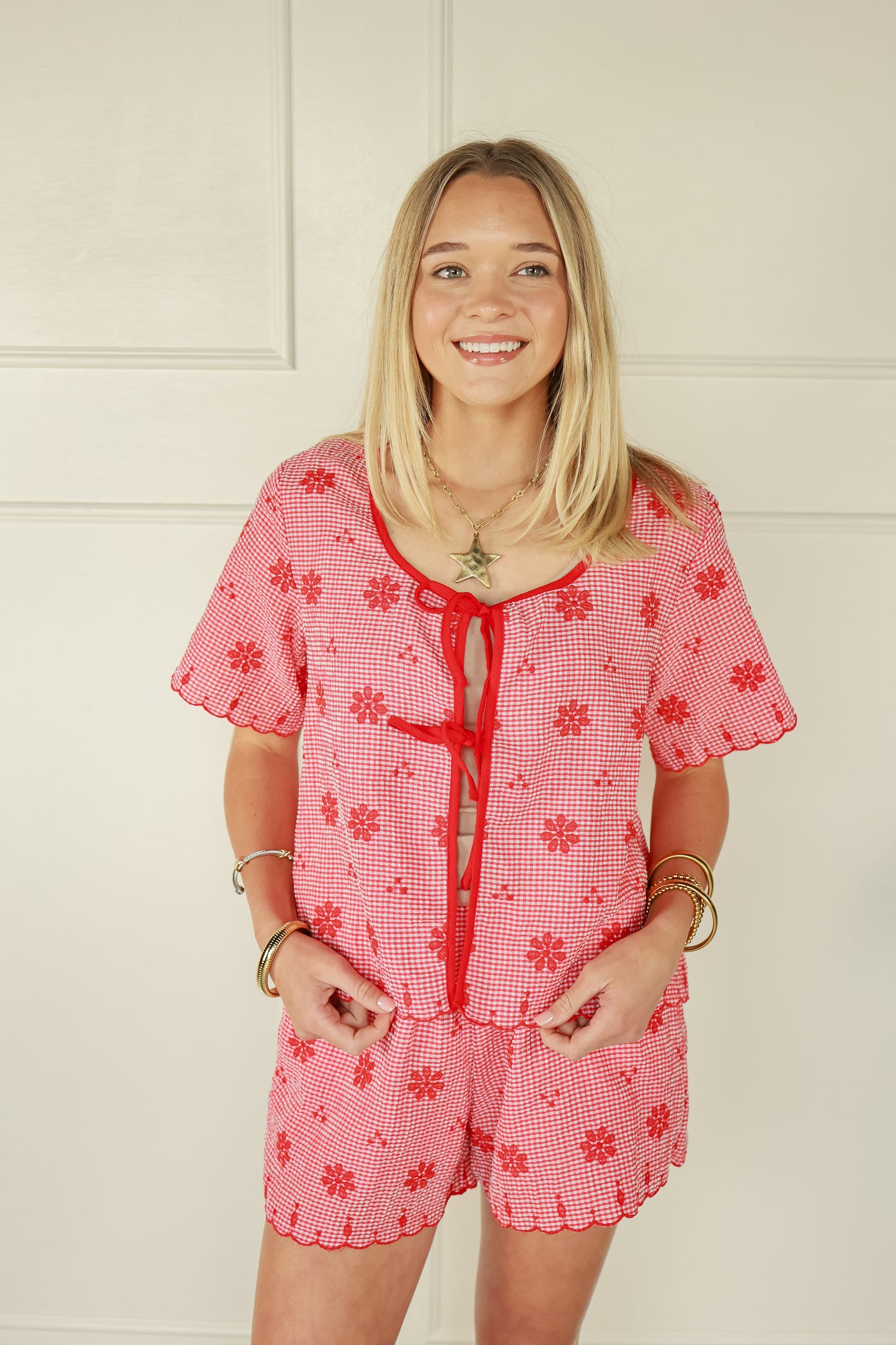 RUBY EYELET SET | RED