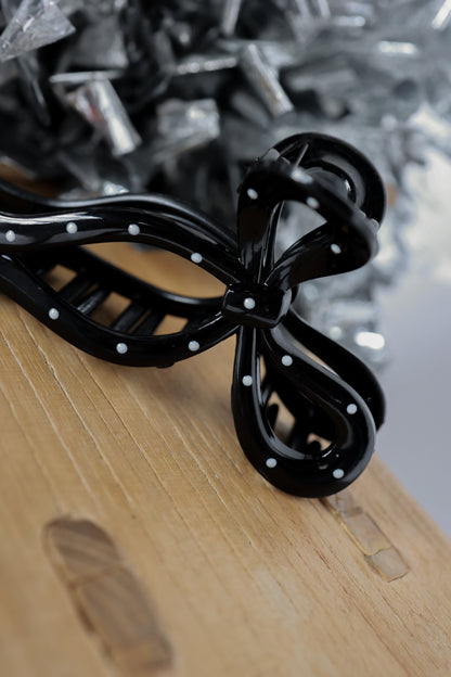 BLACK POLKA DOT BOW CLIP