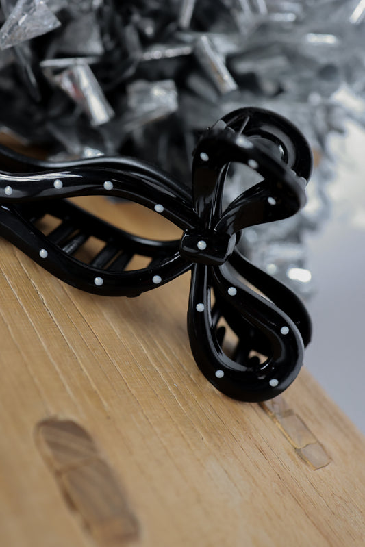 BLACK POLKA DOT BOW CLIP