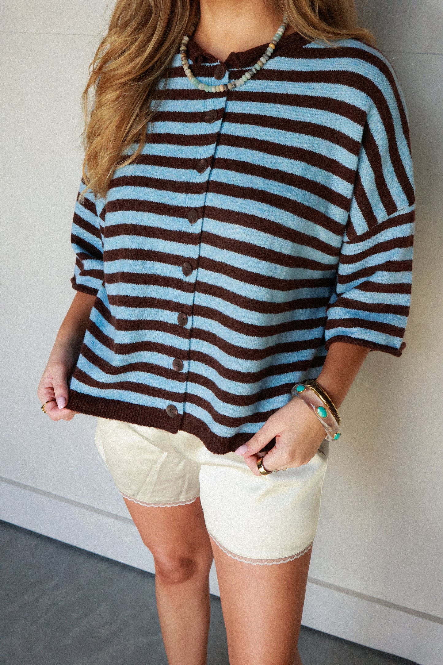 THE EVERYDAY STRIPED CARDI | DARK BROWN