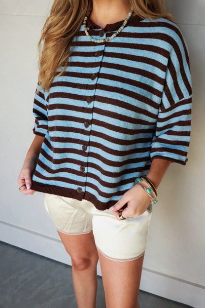THE EVERYDAY STRIPED CARDI | DARK BROWN