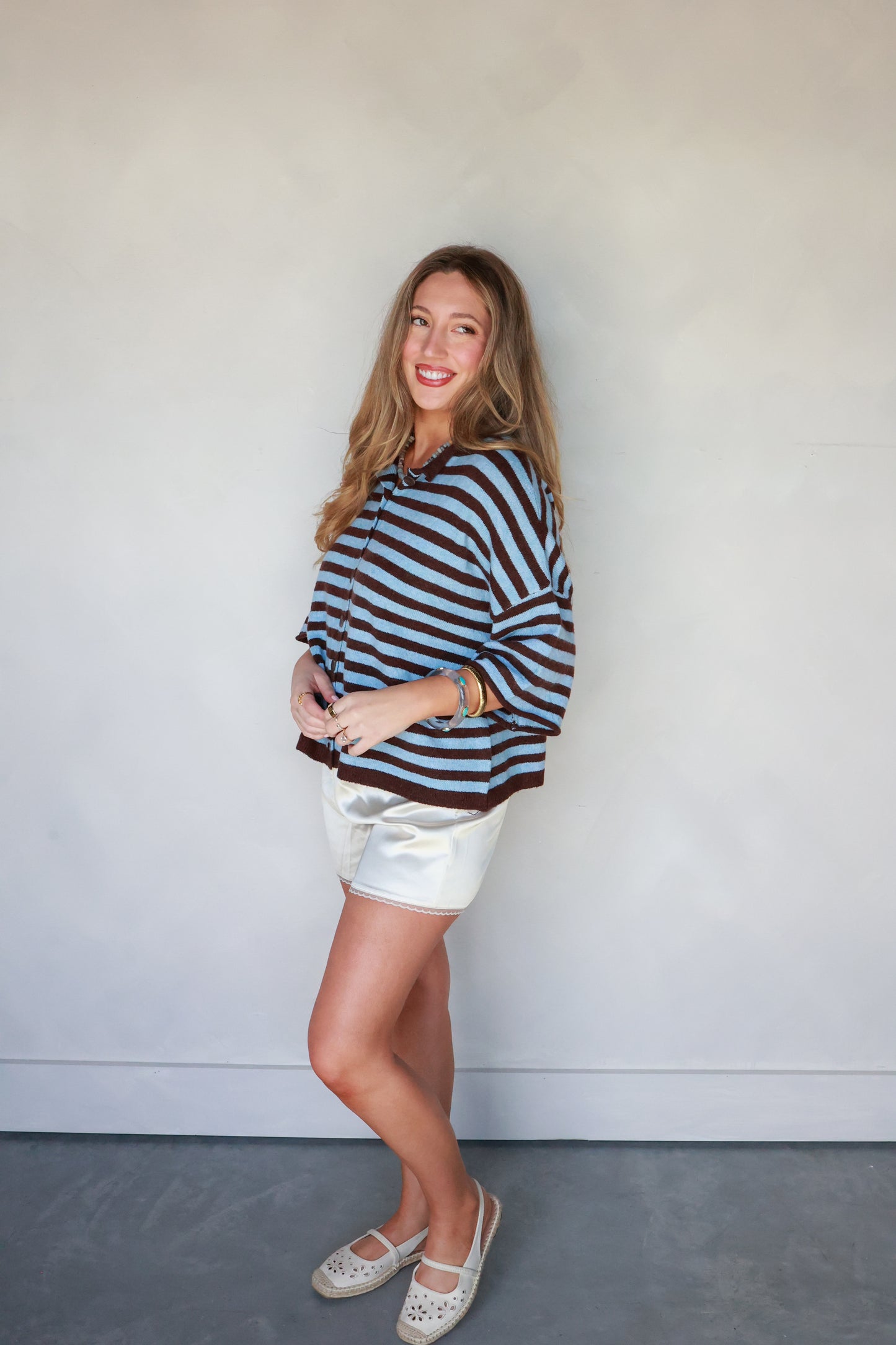 THE EVERYDAY STRIPED CARDI | DARK BROWN