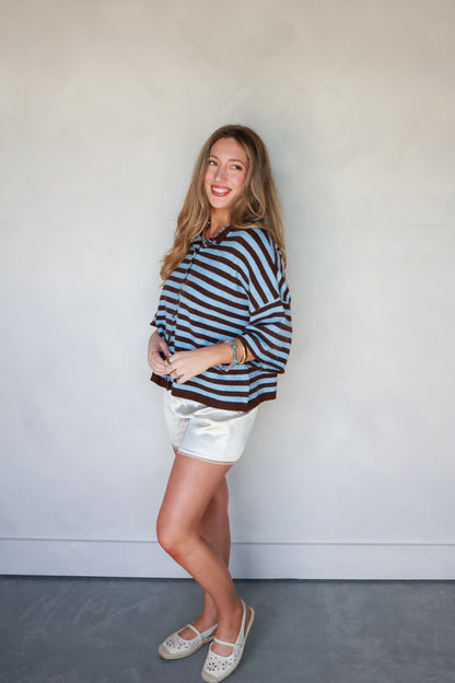 THE EVERYDAY STRIPED CARDI | DARK BROWN