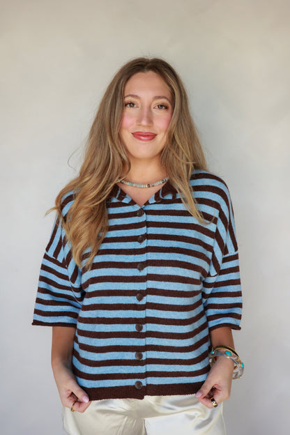 THE EVERYDAY STRIPED CARDI | DARK BROWN