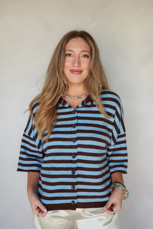 THE EVERYDAY STRIPED CARDI | DARK BROWN