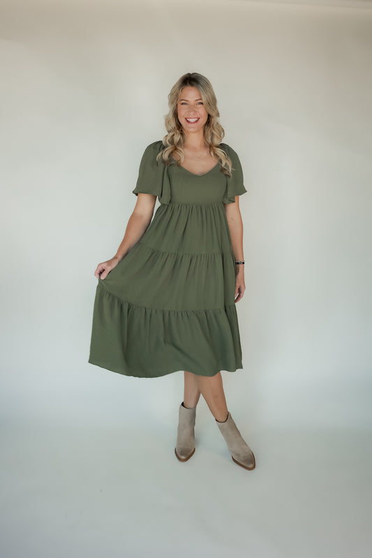 THE OLIVE GREEN MIDI DRESS