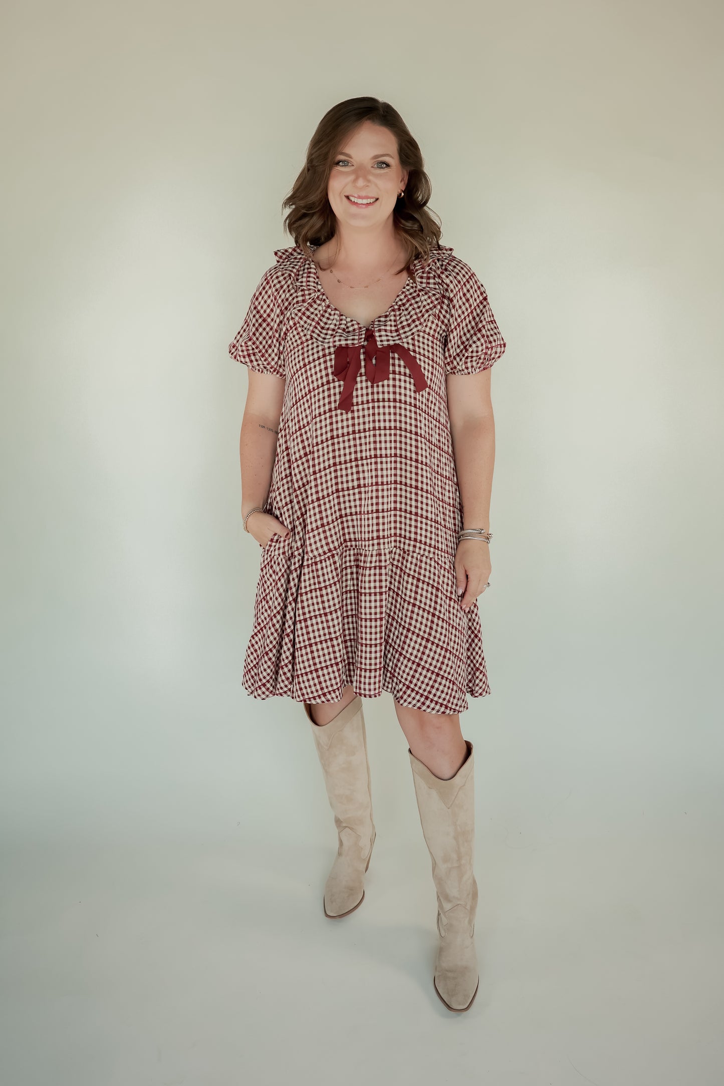 THE GINGHAM DRESS IN BURGUNDY