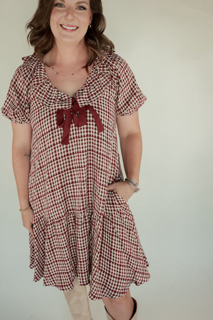 THE GINGHAM DRESS IN BURGUNDY