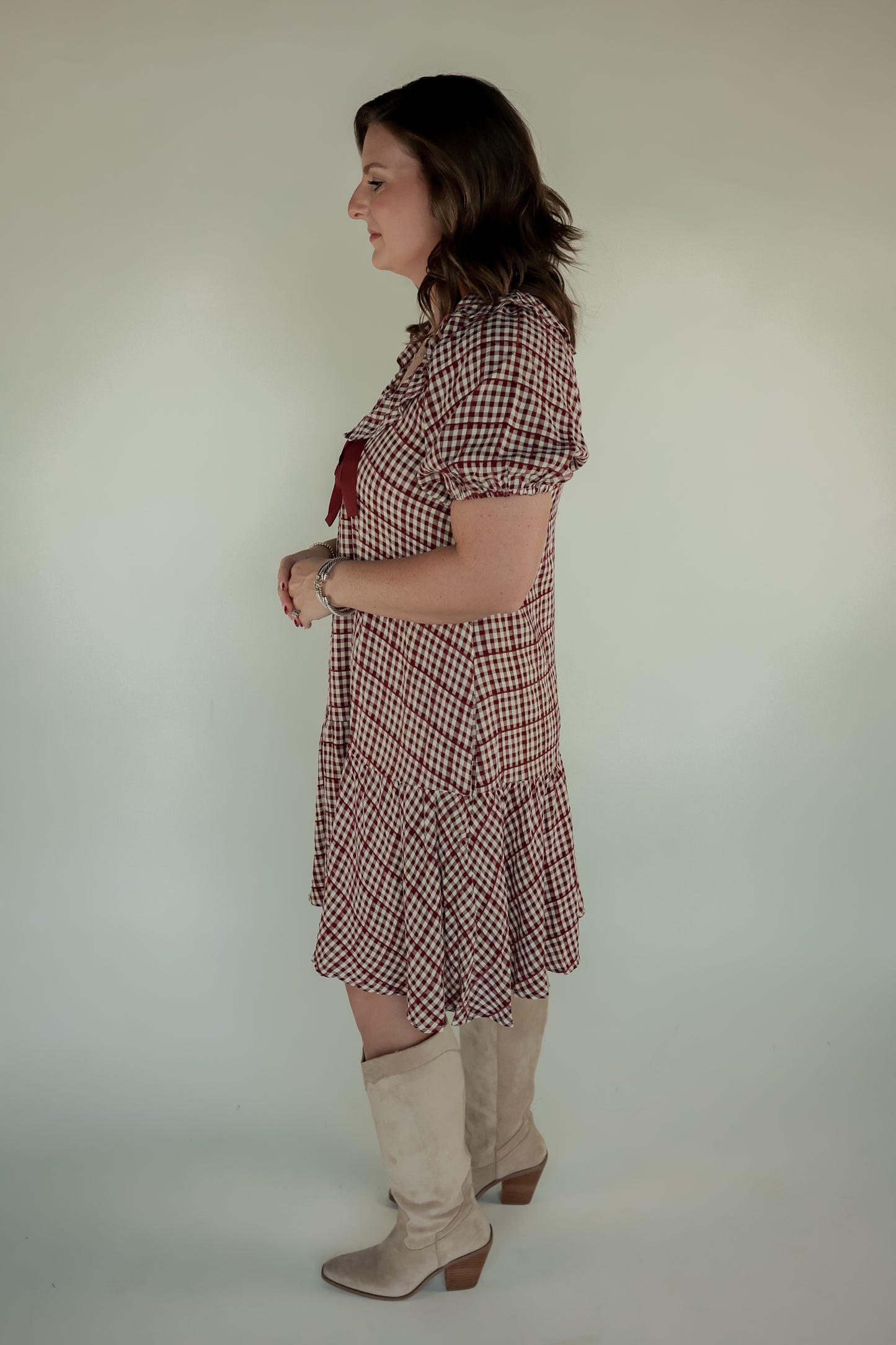 THE GINGHAM DRESS IN BURGUNDY