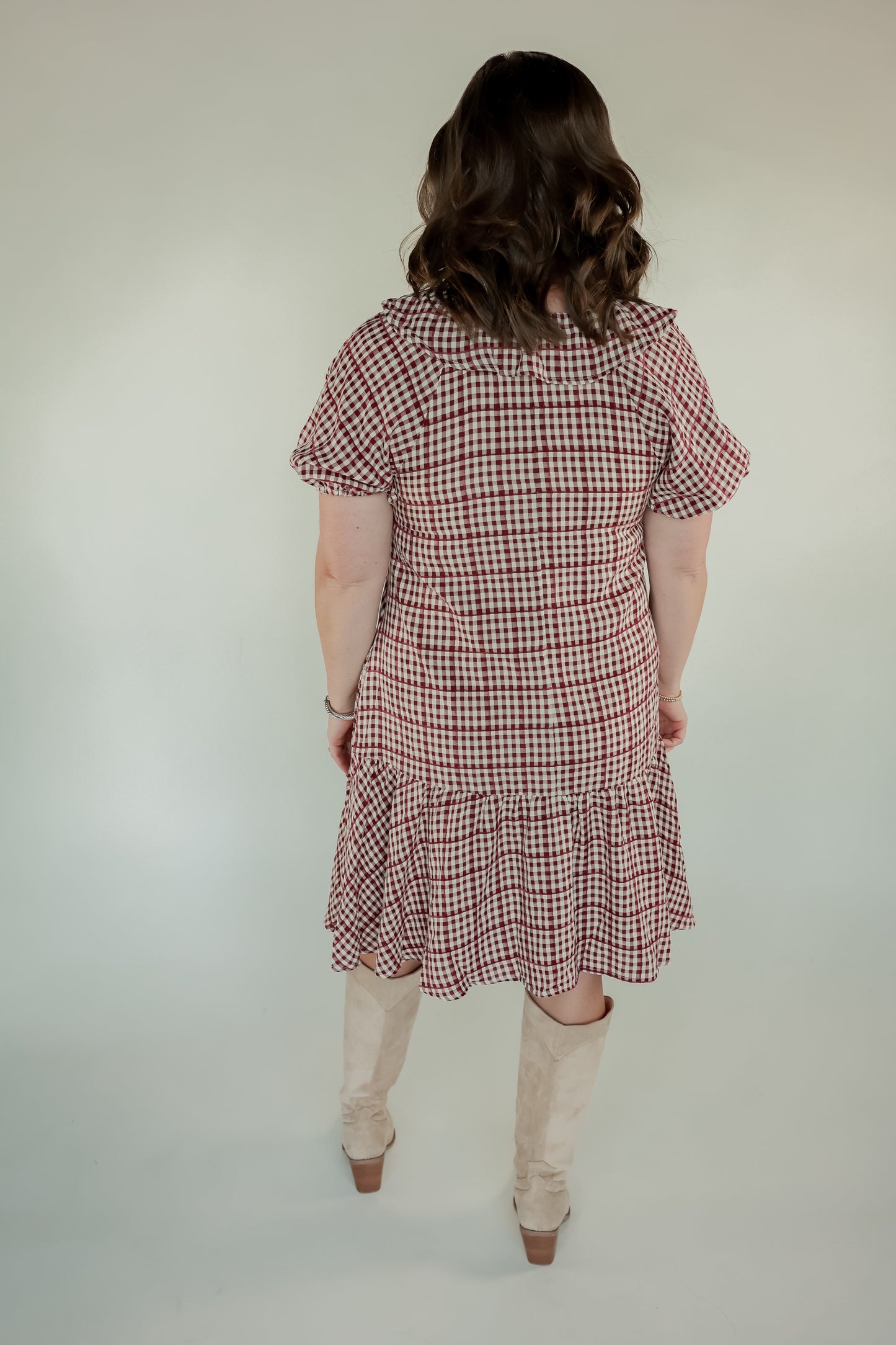 THE GINGHAM DRESS IN BURGUNDY