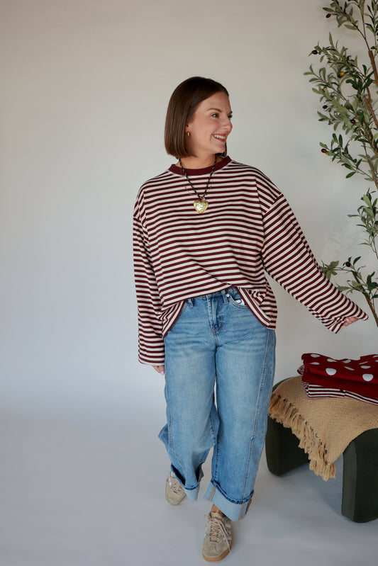EASY DOES IT STRIPE TOP | BURGUNDY + BLUSH