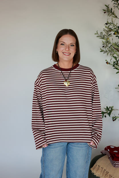 EASY DOES IT STRIPE TOP | BURGUNDY + BLUSH