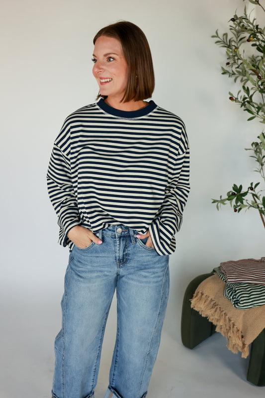 EASY DOES IT STRIPE TOP | NAVY + IVORY