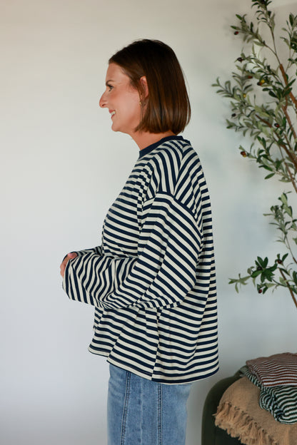 EASY DOES IT STRIPE TOP | NAVY + IVORY