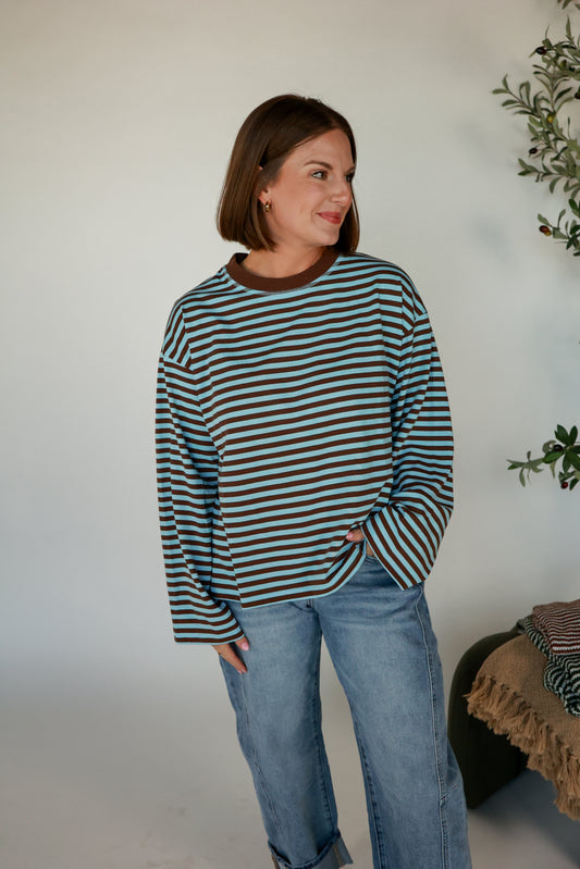 EASY DOES IT STRIPE TOP | BLUE + BROWN