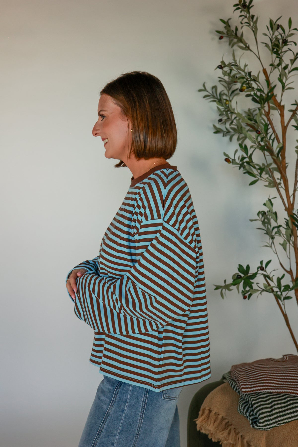 EASY DOES IT STRIPE TOP | BLUE + BROWN