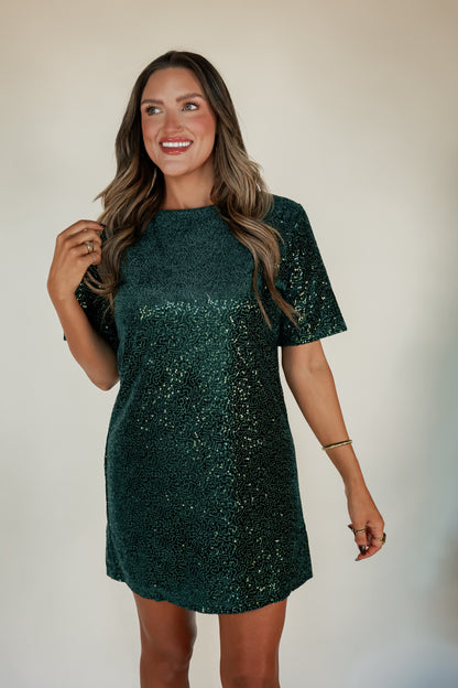 GLAM IN GREEN SEQUIN DRESS