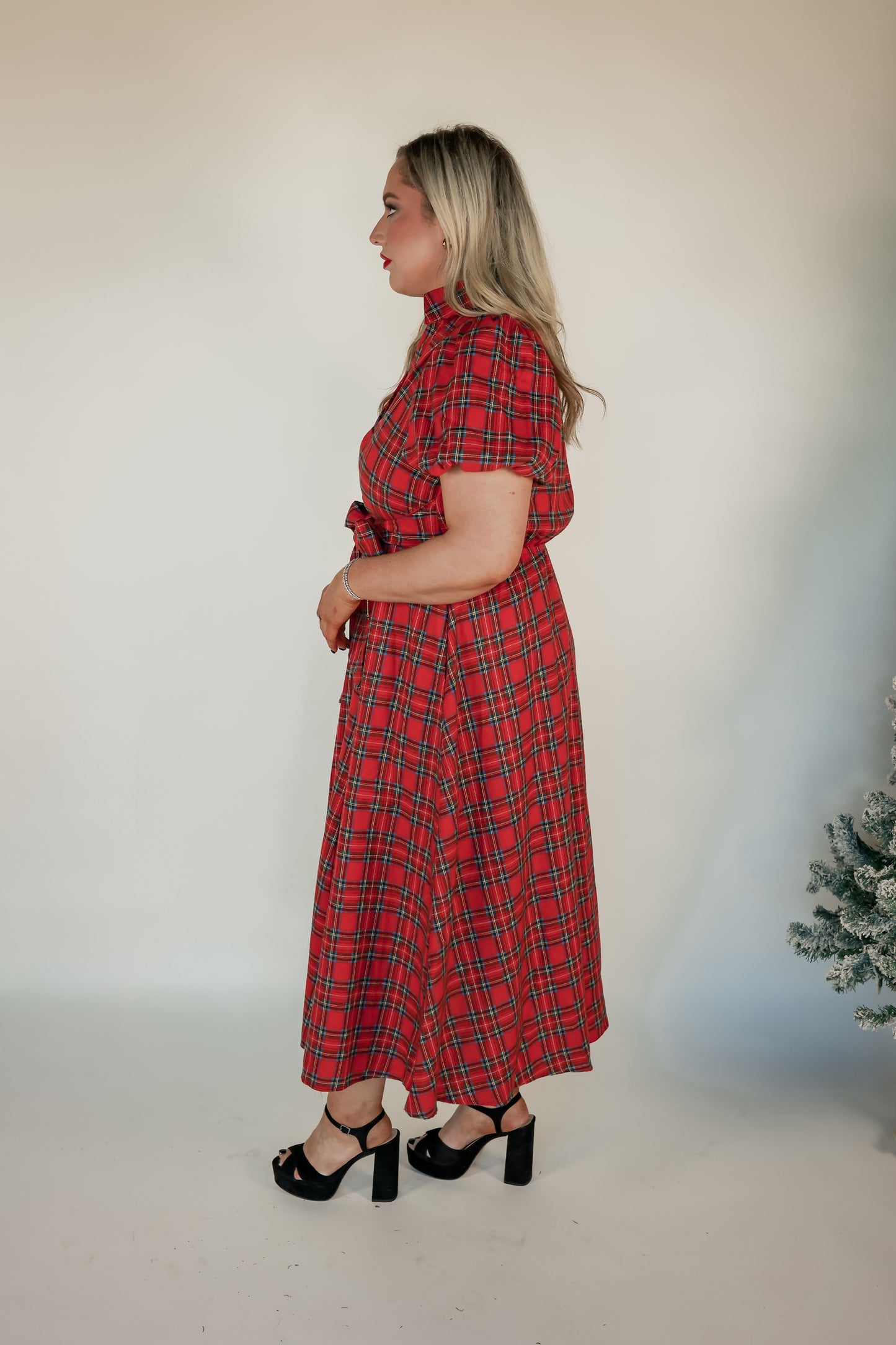 MEET ME AT THE MISTLETOE MIDI DRESS