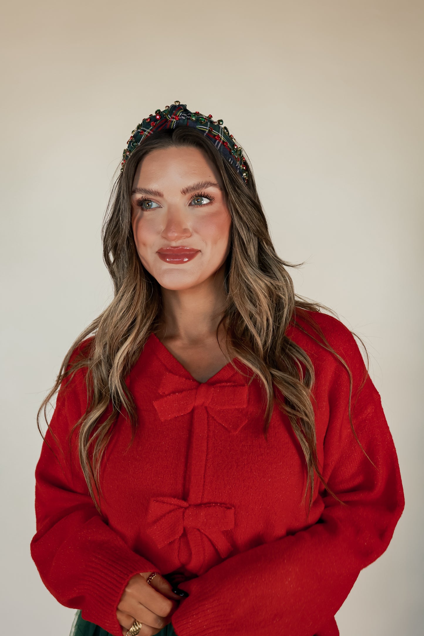 NAVY PLAID RHINESTONE HEADBAND