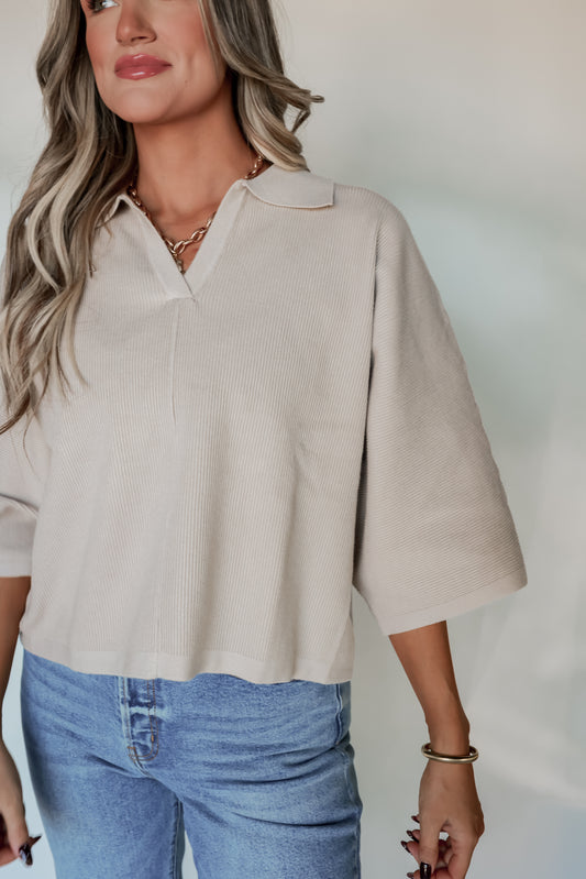THE EFFORTLESS KNIT TOP IN STONE