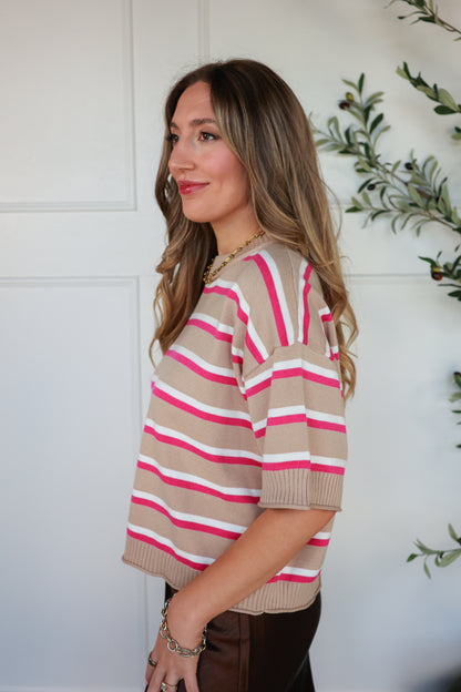 THE RETRO STRIPED SWEATER | BEIGE + PINK