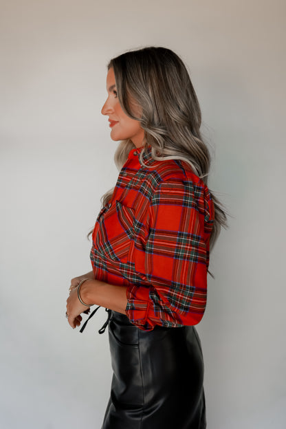 THE CHRISTMAS PLAID BUTTON UP | RED