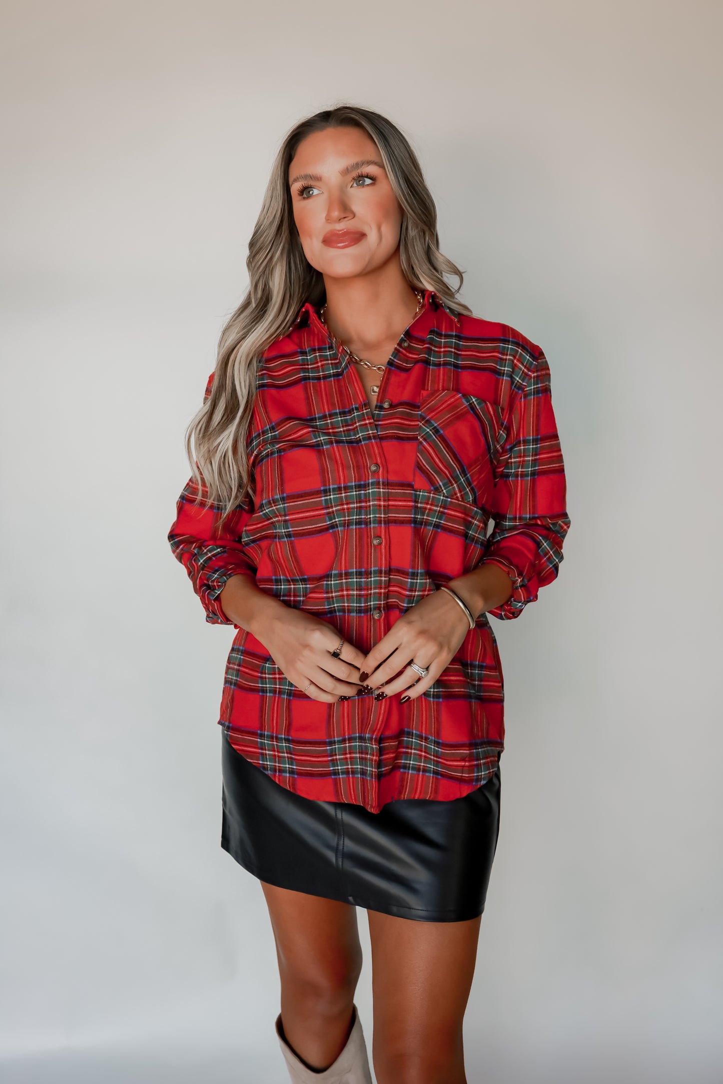 THE CHRISTMAS PLAID BUTTON UP | RED